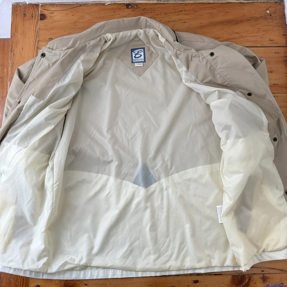 Vintage Womens Two Tone Utility Barn Jacket‎ Size M Tan Cream Drawstring 90s